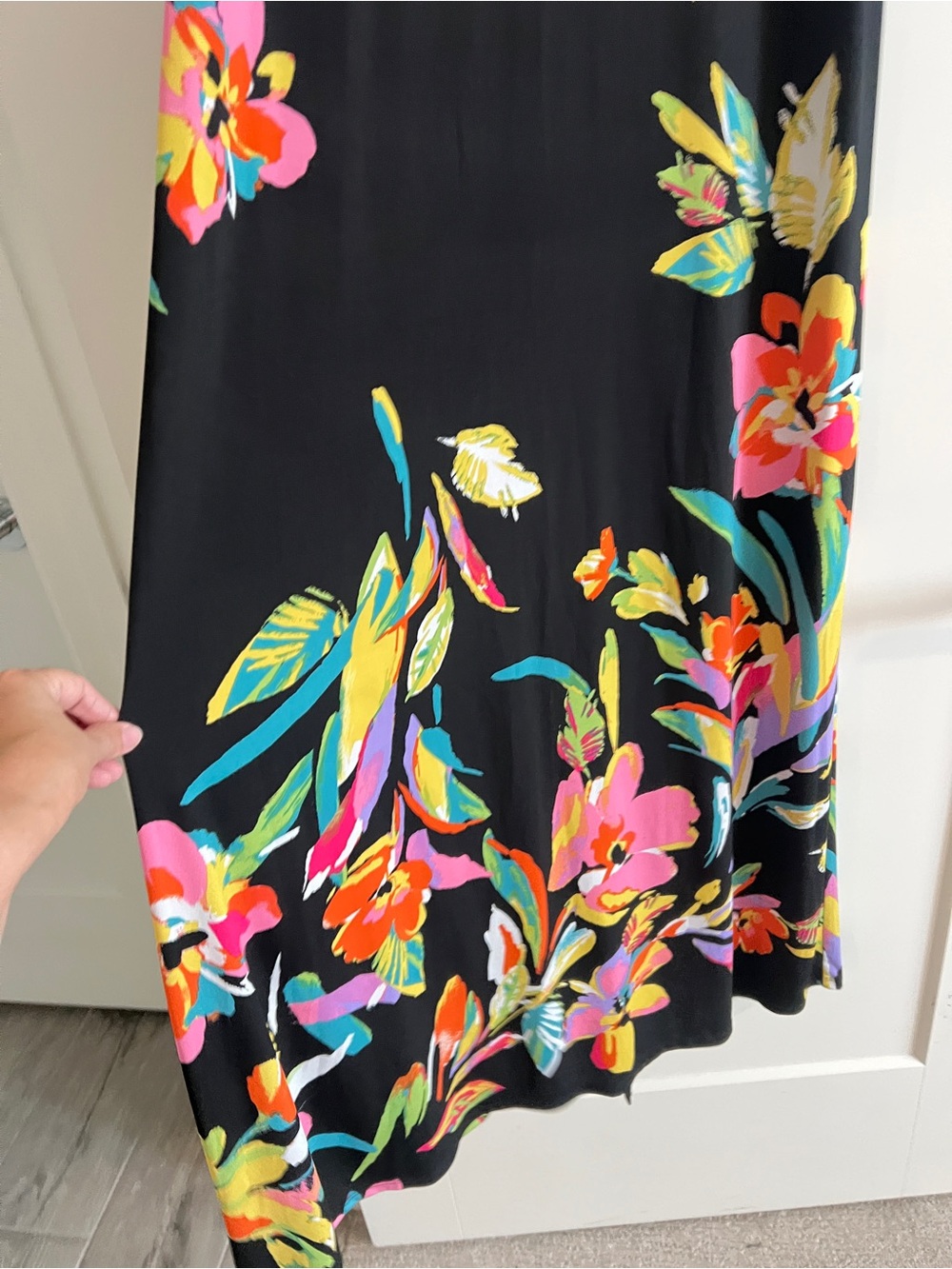 Vince Camuto Black Tropical Floral Sleeveless Maxi Dress Size Large Made in USA - Picture 9 of 16